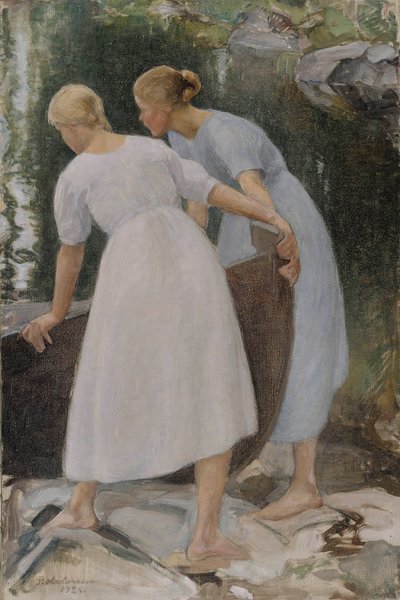 ボートを押す少女たち、1925 年。 作： Pekka Halonen