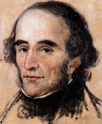 Nicolo Paganini (1782-1840) イタリアのヴァイオリニスト、作曲家の肖像。ペラージオ・パラギ（1775-1860）による絵画。Genova, Museo d