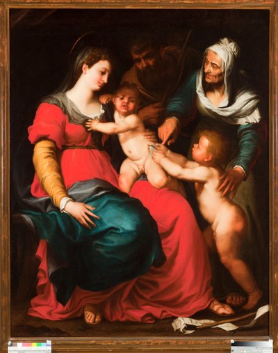 聖家族と蝶、聖エリザベートと聖洗礼者ヨハネの絵画 ペレグロ・ピオラ (1617-1640) 作： Pellegrino Piola