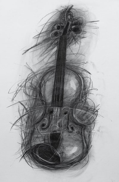 ヴァイオリン, 2005 (紙に木炭) 作： Penny Warden