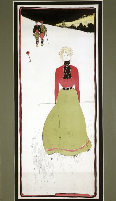 時代のドレスを着た女性ゴルファー、c1905 作： Penrhyn Stanlaws