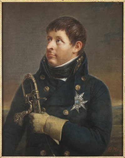 Le prince Charles Auguste de Suede、デンマークの将軍 - Schleswig-Holstein-Sonderburg-Augustenborg (1768-1810) の Christian August の肖像、Krafft, Per, the Younger (1777-1863) 作。 キャンバスに油彩 作： Per  Krafft