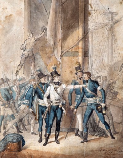 1788 年 7 月 17 日のホグランドの戦いでのスウェーデンのチャールズ 13 世王子パー クラフト ザ ヤンガー (1777-1863) - 紙に水彩、35x28 cm - 個人蔵 作： Per  Krafft