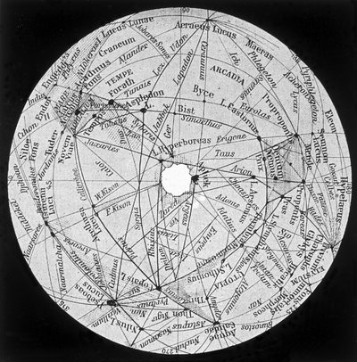 火星：P.ローウェルの地図に基づく運河とオアシス - アルフォンス・ベルジェ著「空」（ラルース）より 作： Percival (after) Lowell