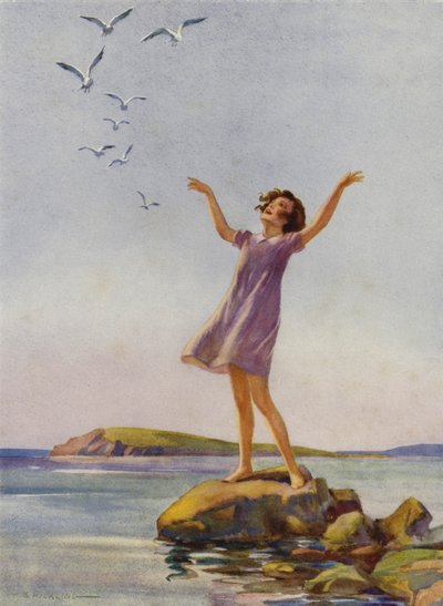 海辺で日差しを楽しむ女の子（カラーリソ） 作： Percy Bell Hickling