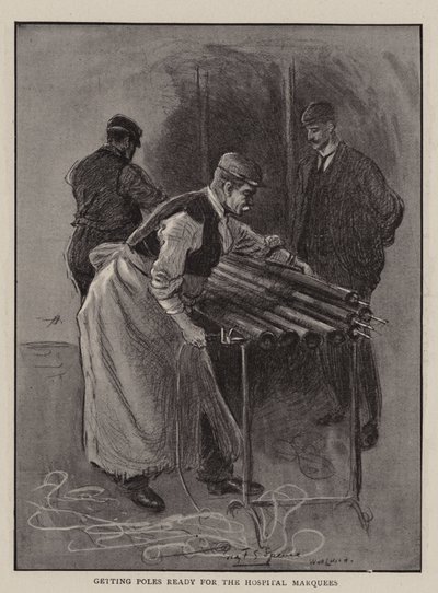 病院のマーキーのためにポールを準備する 作： Percy F.S. Spence