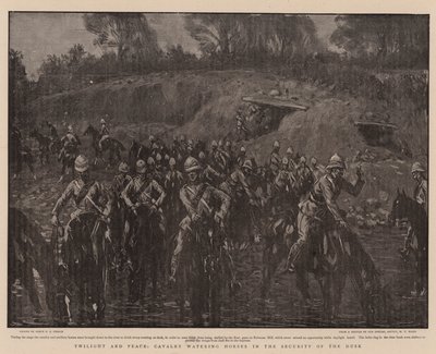 夕暮れの安全の中でトワイライトとピース、騎兵が馬に水をまく 作： Percy F.S. Spence