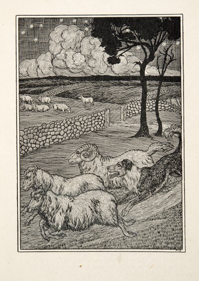 百匹の動物の逸話、パブからの犬の羊の盗賊。 1924 作： Percy J. Billingshurst