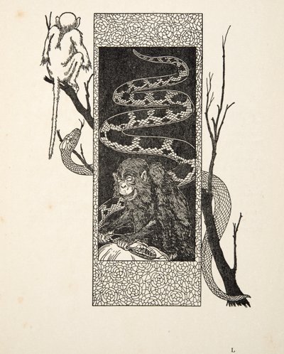 動物の百話、パブからのサル対ヘビ。 1924 作： Percy J. Billingshurst