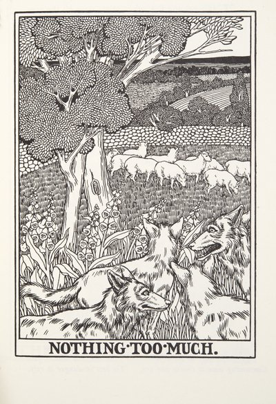 過ぎたるは及ばざるが如し」（『フォンテーヌ寓話集』より）。1905年（彫刻 作： Percy J. Billingshurst