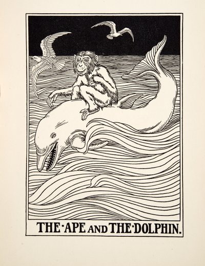 猿とイルカ、イソップの百寓話、pub.1903から 作： Percy J. Billingshurst