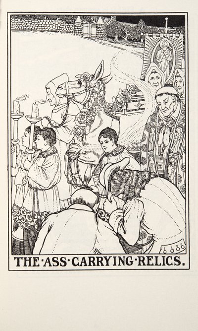 フォンテーヌ寓話集の「遺物を運ぶ驢馬」。1905年（彫刻）。 作： Percy J. Billingshurst