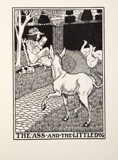 お尻と小さな犬、フォンテーヌ寓話、パブから。 1905 作： Percy J. Billingshurst