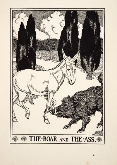 イノシシとお尻、イソップの百寓話、pub.1903 作： Percy J. Billingshurst