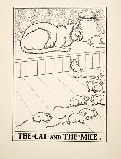 イソップ寓話集』より「猫とネズミ」（1903年刊）（彫刻 作： Percy J. Billingshurst