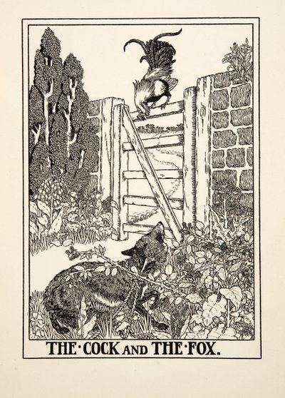 コックとキツネ、イソップの百寓話、pub.1903から 作： Percy J. Billingshurst