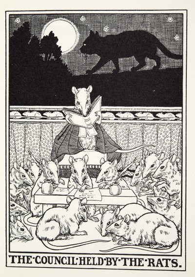 フォンテーヌ寓話、パブからラットによって開催された評議会。 1905 作： Percy J. Billingshurst