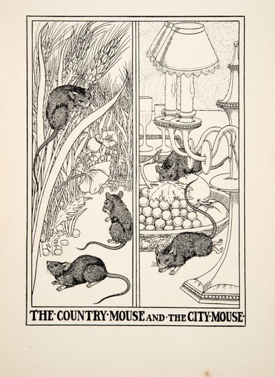 カントリーマウスとシティマウス、イソップの百寓話、pub.1903から 作： Percy J. Billingshurst