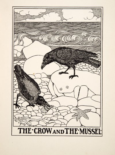 カラスとムール貝、イソップの百寓話、pub.1903 作： Percy J. Billingshurst