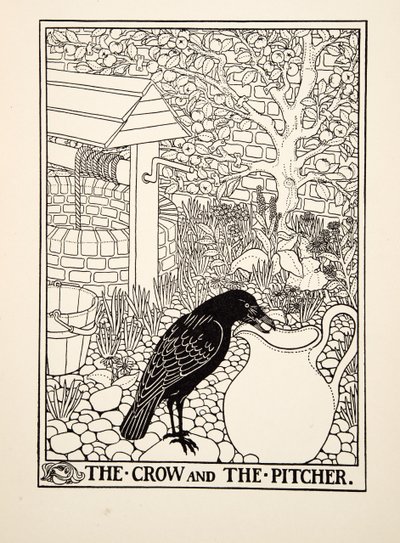 カラスと投手、イソップの百寓話、pub.1903から 作： Percy J. Billingshurst