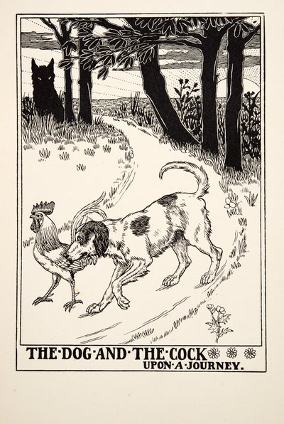 旅の上の犬と雄鶏、イソップの百寓話、出版物.1903 作： Percy J. Billingshurst