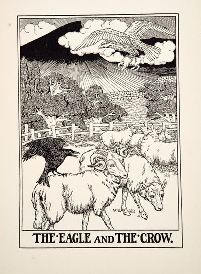 ワシとカラス、イソップの百寓話、pub.1903から 作： Percy J. Billingshurst