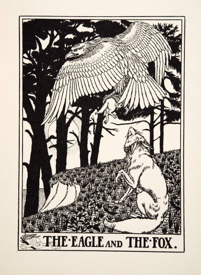 イーソップの百話からのイーグルとキツネ、pub.1903 作： Percy J. Billingshurst