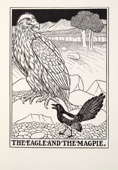 イーグルとカササギ、フォンテーヌ寓話、パブから。 1905 作： Percy J. Billingshurst