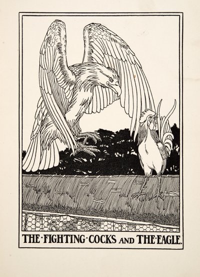 The A Fighting Cocks and the Eagle、from A Hundred Fables of Aesop、pub.1903 作： Percy J. Billingshurst