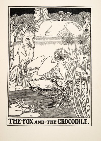 フォックスとクロコダイル、イソップの百寓話、pub.1903 作： Percy J. Billingshurst