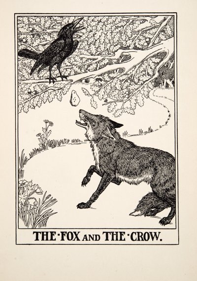 フォックスとカラス、イソップの百寓話、pub.1903 作： Percy J. Billingshurst