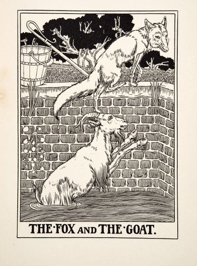 フォックスとヤギ、イソップの百寓話、pub.1903から 作： Percy J. Billingshurst
