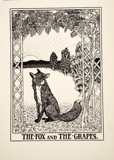 キツネとブドウ、イソップの百寓話、pub.1903 作： Percy J. Billingshurst