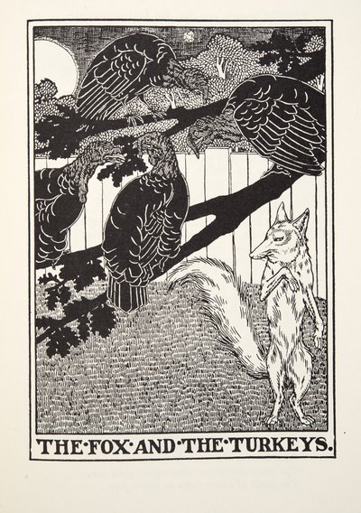 Fox and the Turkeys、from Fontaine Fables、pub。 1905 作： Percy J. Billingshurst