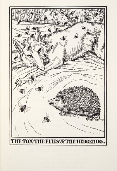 フォブ、フライ、ハリネズミ、フォンテーヌ寓話、パブ。 1905 作： Percy J. Billingshurst