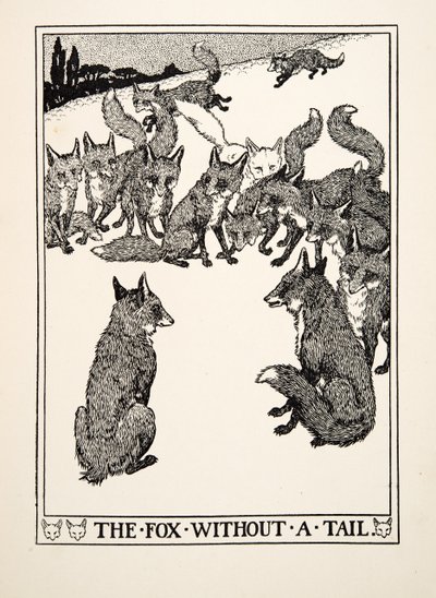 尾のない狐、イソップの百寓話、pub.1903 作： Percy J. Billingshurst