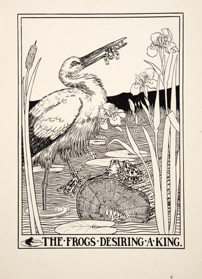 Aesopの百寓話からの王を望んでいるカエル、pub.1903 作： Percy J. Billingshurst