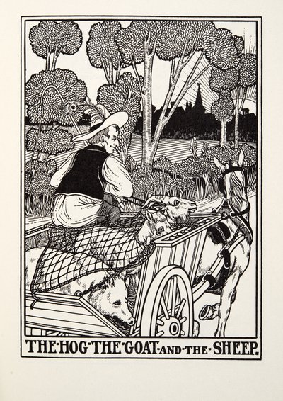 フォンテーヌ寓話、パブからの豚、山羊と羊。 1905 作： Percy J. Billingshurst