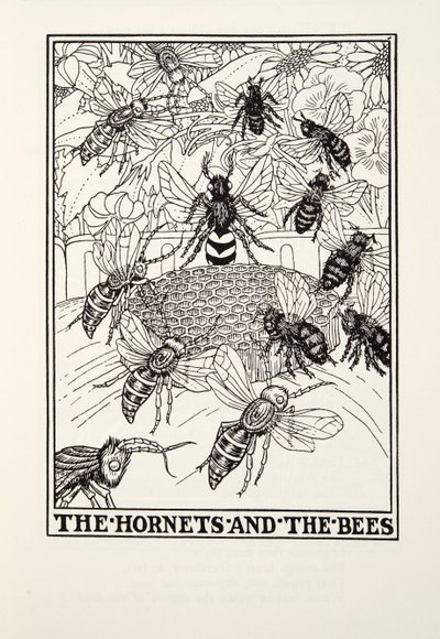 フォンテーヌ寓話集より「スズメバチとミツバチ」、pub.1905年（彫刻）。 作： Percy J. Billingshurst