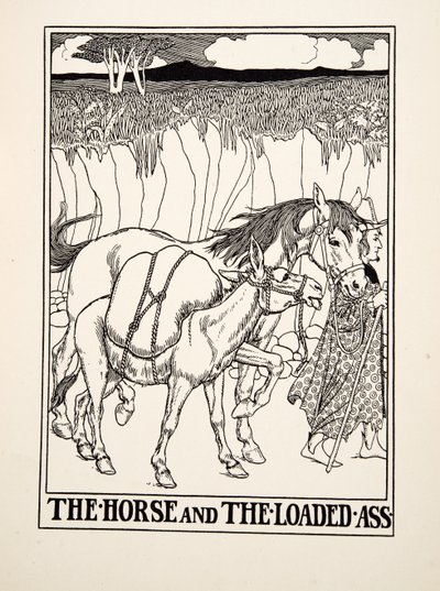 馬と荷を積んだ驢馬」（イソップの百物語より、1903年に出版）（彫刻 作： Percy J. Billingshurst