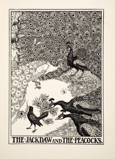 ジャックソウとピーコック、イソップの百寓話、pub.1903 作： Percy J. Billingshurst