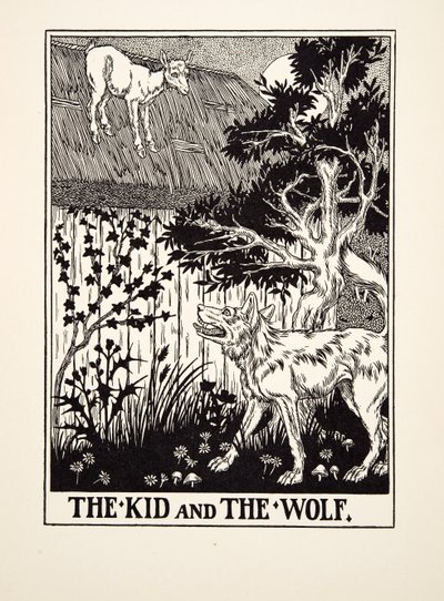 子供と狼、イソップの百寓話、pub.1903 作： Percy J. Billingshurst