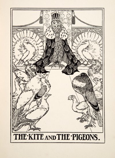カイトとハト、イソップの百寓話、pub.1903 作： Percy J. Billingshurst