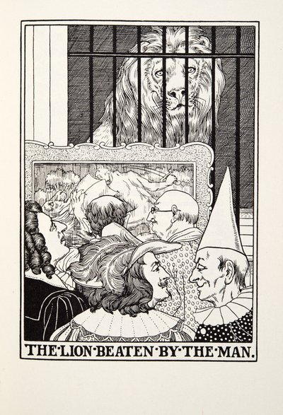 フォンテーヌ寓話、パブからの男によって打たれたライオン。 1905 作： Percy J. Billingshurst
