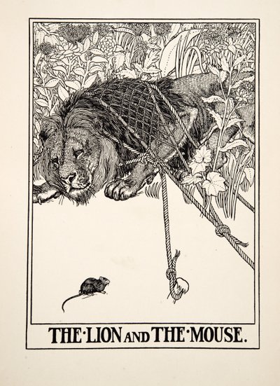 ライオンとネズミ、イソップの百寓話、pub.1903 作： Percy J. Billingshurst