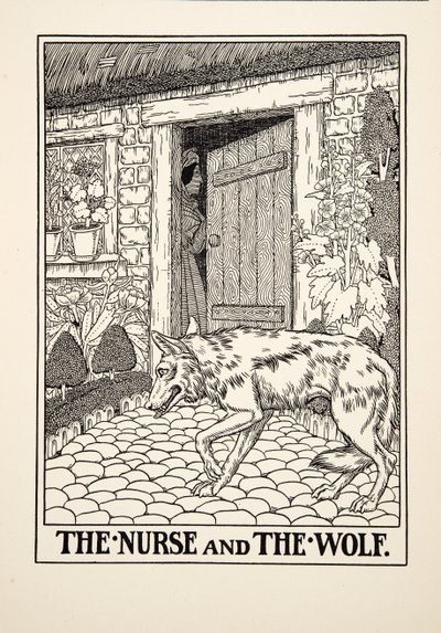 ナースとオオカミ、イソップの百寓話、pub.1903から 作： Percy J. Billingshurst