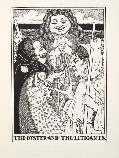 フォンテーヌ寓話集より「牡蠣と訴訟者たち」（pub.1905年（彫刻）。 作： Percy J. Billingshurst