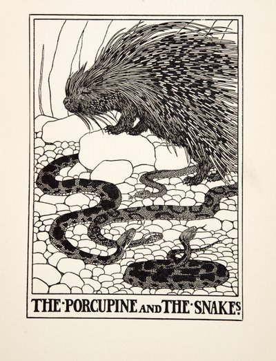 イソップ寓話集』より「ヤマアラシとヘビ」（1903年刊）（彫刻作品 作： Percy J. Billingshurst