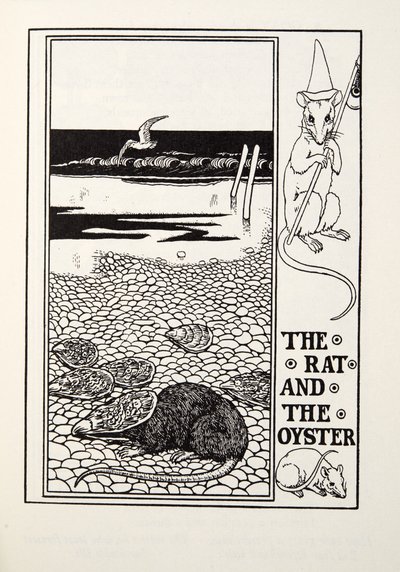 フォンテーヌ寓話、パブからのラットとオイスター。 1905 作： Percy J. Billingshurst