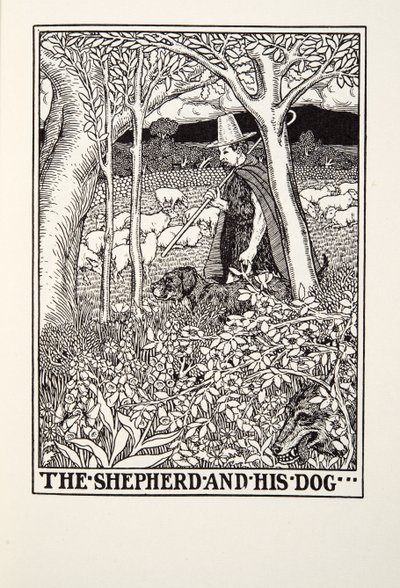 羊飼いと彼の犬、フォンテーヌ寓話、パブから。 1905 作： Percy J. Billingshurst
